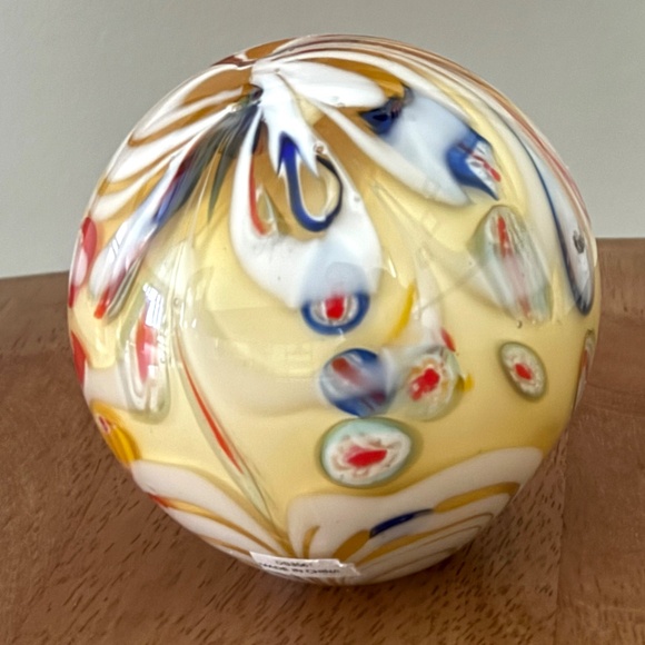 Vintage Murano Style Art Glass Swirl Millefiori Blue Red Yellow 4” Paperweight - Picture 7 of 9